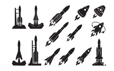 Space Rocket Ship Silhouettes