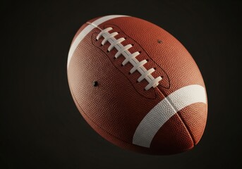 Fototapeta premium Professional American Football Floating in Cinematic Light on Black Background, Ready for Championship Game Day Marketing.