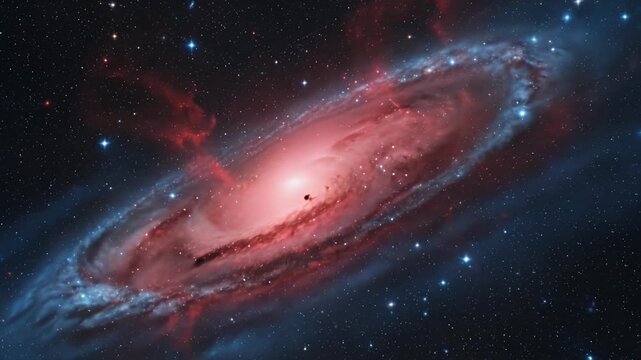 This stunning visual features a vibrant, rotating spiral galaxy set against a backdrop of countless twinkling stars in the deep expanse of space. The cosmic structure showcases a brilliant, glowing ce