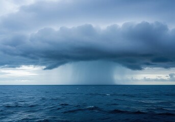 Ominous Rain Storm Descending Over Dark Ocean Waters, Visualizing Climate Change Impact and Approaching Crisis Management