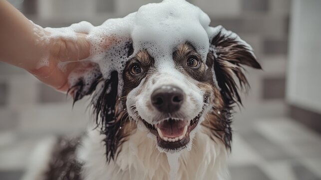 Dog getting washed.
