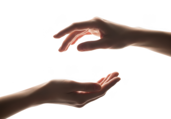 Glowing hand reaching out to open palm in transparent background