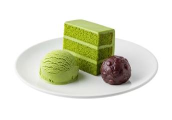 Japanese Matcha Dessert Plate: Cake Ice Cream Azuki Bean