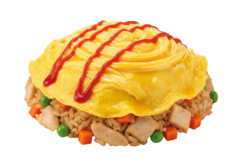 Delicious Chicken Omurice with Ketchup isolated on white