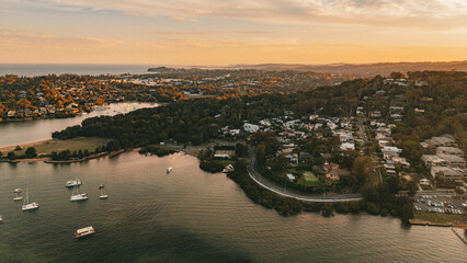 Fototapeta premium Aerial View of Bayview, Northern Beaches, NSW, Australia. Aerial Coastal Landscape.