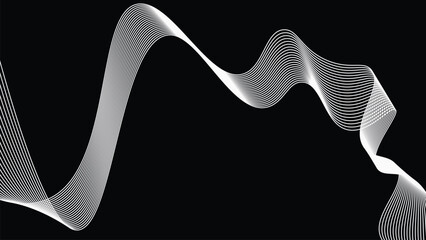 Abstract white flowing wave lines on black background dynamic sound frequency curve modern minimal line art design