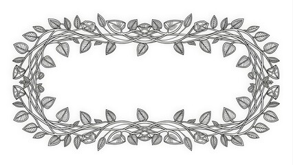 Fototapeta premium Elegant Hand-Drawn Floral Frame with Leaves and Blossoms.