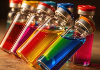 Vibrant Chemical Vials Aligned for Drug Discovery Research: Macro shot symbolizing innovation and diverse medical solutions.