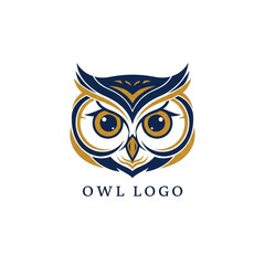 Stylized owl head logo design in navy blue and gold, perfect for mascot, academic, or security branding.