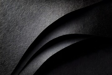 Curved layers of black paper overlap in a minimalistic abstract composition.