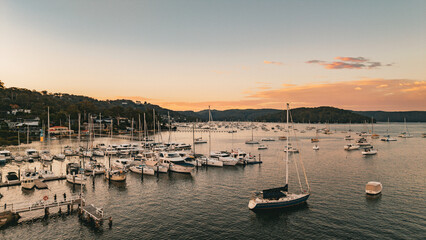 Fototapeta premium Aerial View of Bayview, Northern Beaches, NSW, Australia. Aerial Coastal Landscape.