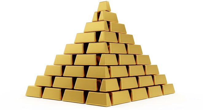 Pyramid of businessconcept luxury metal savings rich stacked gold bars yellow shiny currency representing wealth and finance