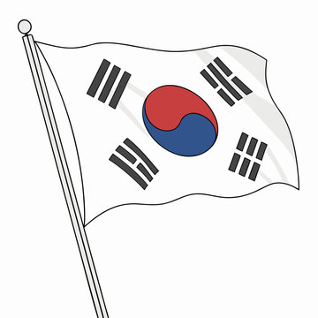 South Korean flag waving on a flagpole.