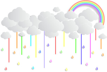 Whimsical Paper Cutout Rainbow Rain Cloud, Nursery Decor Art and Fantasy Weather Icon for Storybook and App Design