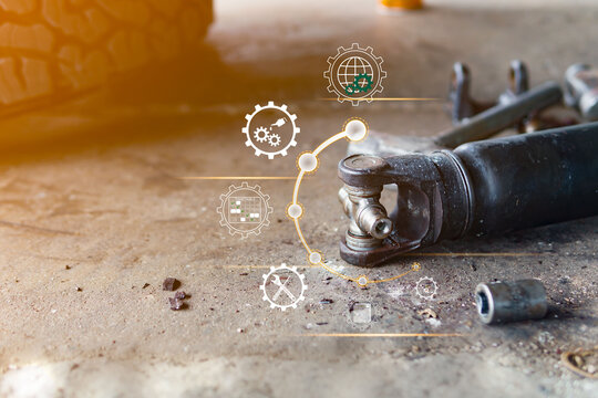 Rear axle universal joint bearing for pickup trucks. Removal, replacement, and repair of the drivetrain assembly by replacing an old, damaged one. Regular cars. Repair shops and service centers.
