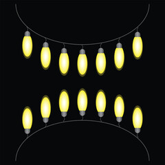 Yellow Festive String Lights on Black Background