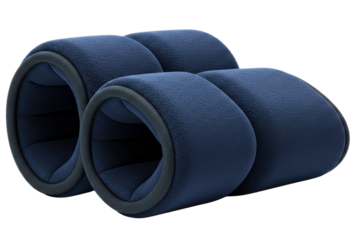 Pair of blue fleece hand warmers for stroller handle protection on a transparent background