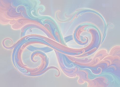 An abstract representation of an infinity symbol formed by swirling pastel-colored clouds or smoke.