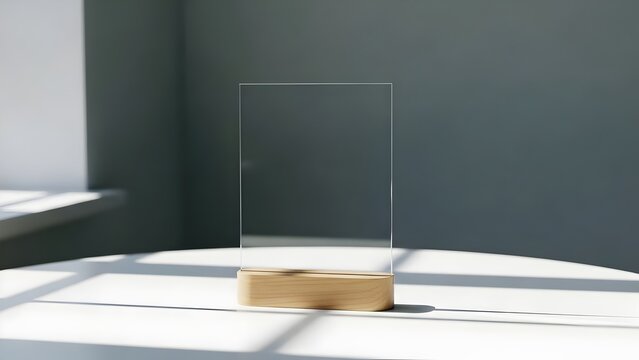 interior of a hotel room, Minimalist Clear Acrylic Sign Holder with Wooden Base &ndash; Modern Desk Display Stand