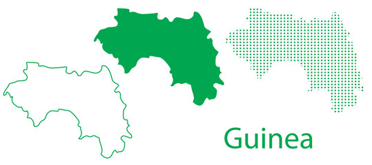 Obraz premium Guinea Map Vector Set, West Africa Outline Silhouette Dotted Green Shapes, Guinea Country Infographic Template, Editable EPS Guinea Geography