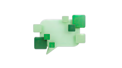 3D Speech Bubble with Green Squares on White Background