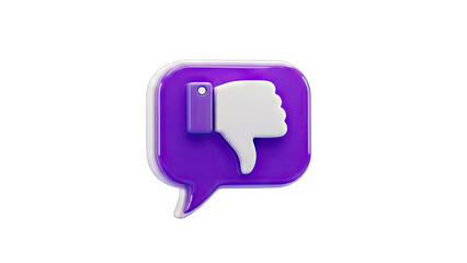Fototapeta premium 3D Thumbs Down Icon in Purple Speech Bubble on White