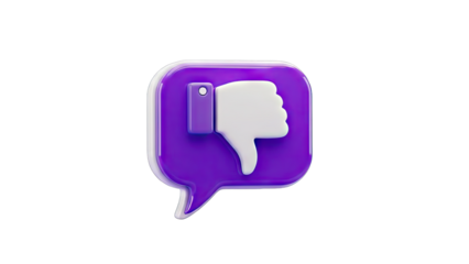 3D Thumbs Down Icon in Purple Speech Bubble on White