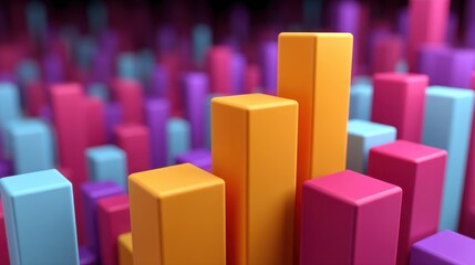 Colorful Abstract 3D Bars Representing Data Visualization in Bright Tones, with Depth and Dimension in a Vibrant Background Setting