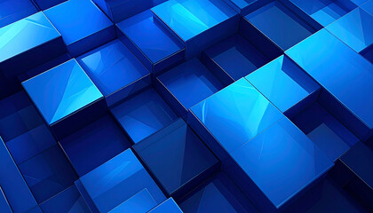 Layered blue cubes forming a dynamic geometric 3D structure with modern lighting.