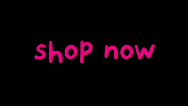 Bold blue 'Shop now' text centered on a pure black background, minimal high-contrast graphic, crisp