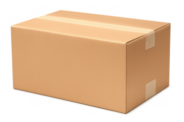 Cardboard delivery box for shipping new goods, packaging commerce, and moving services on transparent background