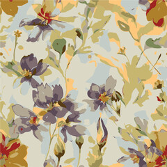 Big flower,Seamless watercolor floral pattern, flowers elements, green leaves branches on dark black background; for wrappers, wallpapers, postcards, greeting 