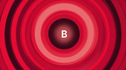 Red concentric circles with the letter B centered at the core, abstract design, geometric pattern, bold typography,