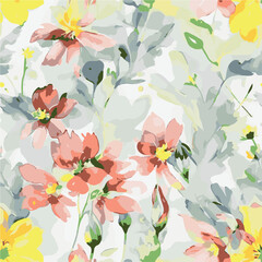 Big flower,Seamless watercolor floral pattern, flowers elements, green leaves branches on dark black background; for wrappers, wallpapers, postcards, greeting 