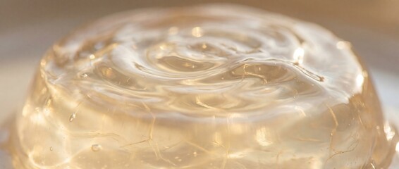 An artistic photograph showcases a close-up of a perfectly formed gelatin dessert, its translucent surface capturing light in a mesmerizing play of textures and shapes.