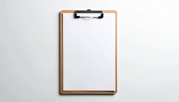 Minimalist wooden clipboard with blank white paper, symbol of clean slate and fresh start. - Powered by Adobe