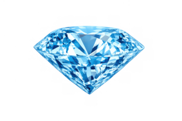 Brilliant blue diamond sparkling with many facets, representing luxury, wealth, and lasting value on transparent background