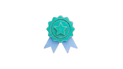 Award Badge with Star and Ribbons on White Background