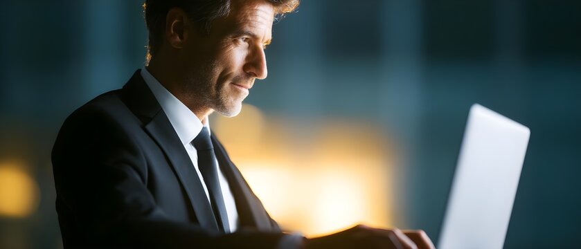 Executive man in suit working using computer for financial business with banking, businessman, man, using, financial, office, business - Powered by Adobe
