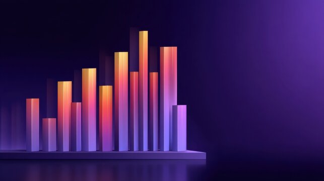 Abstract data visualization with colorful bars representing growth trends on a modern gradient background for business analysis and reporting - Powered by Adobe