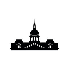 Silhouette of a historic government building with a dome and columns representing authority and classic architecture.