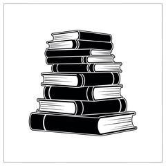 Stack of Books Black and White Illustration.