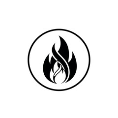 Stylized Fire Icon in Circle.