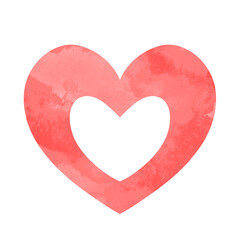 シンプルな2重のハート 手描き水彩イラスト 赤