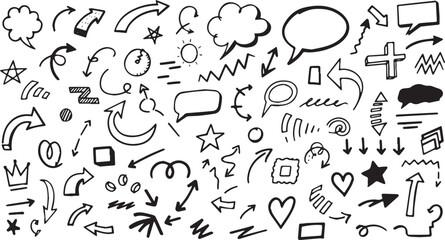 Obraz premium Collection of Hand Drawn Doodle Elements Arrows Stars Speech Bubbles and Symbols.