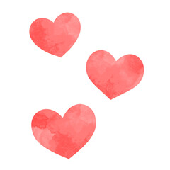 シンプルな3つのハート 手描き水彩イラスト  赤