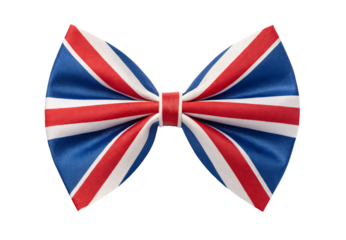 British Union Jack flag pattern fabric bow tie, isolated on a transparent background