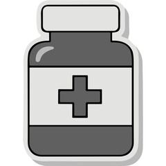 Obraz premium Medical Pill Bottle Icon with Cross Symbol