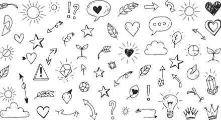 Obraz premium Hand drawn doodle collection of various symbols and icons.