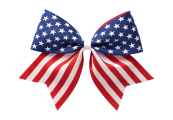 USA flag stars and stripes fabric cheerleader bow, isolated on a transparent background